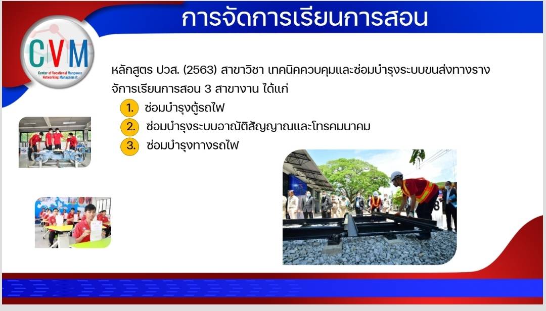 “พลังความคิดในการผลิตกำลังคนระบบรางในประเทศไทย” CVM ศูนย์บริหารเครือข่ายการผลิตและพัฒนากำลังคนอาชีวศึกษา วิทยาลัยเทคนิคชลบุรี