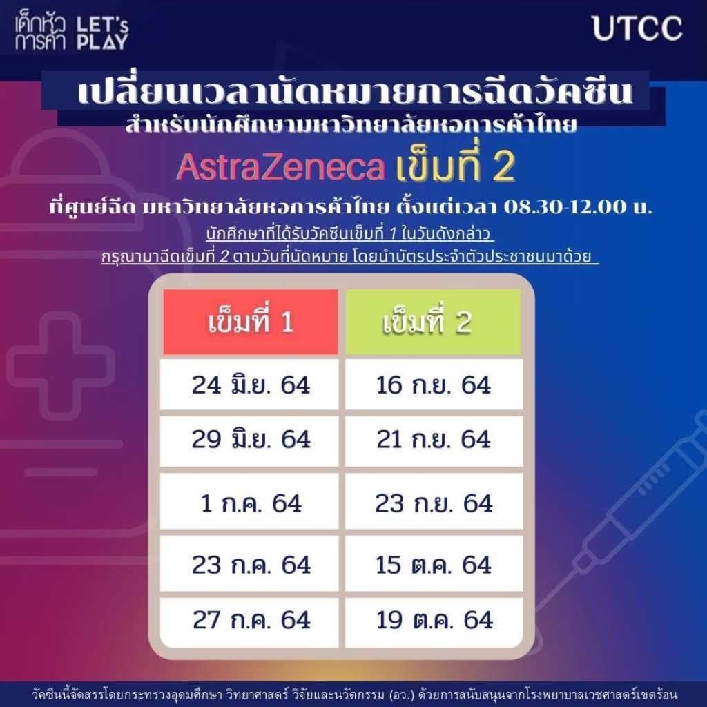 ประกาศทาง รพ.เวชศาสตร์เขตร้อนขอปรับเวลานัดหมายการฉีดวัคซีน เข็มที่ 2