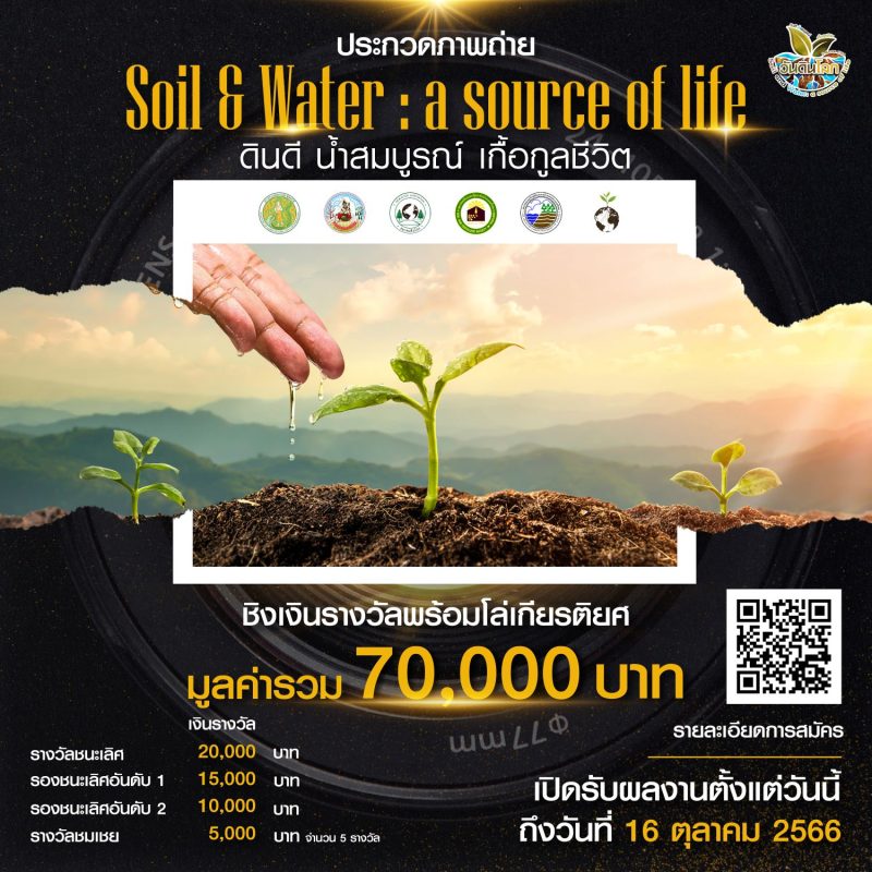 กรมพัฒนาที่ดิน เชิญร่วมประกวดภาพถ่าย หัวข้อ “Soil and Water : a source of life ดินดี น้ำสมบูรณ์ เกื้อกูลชีวิต” เนื่องในวันดินโลก ประจำปี 2566