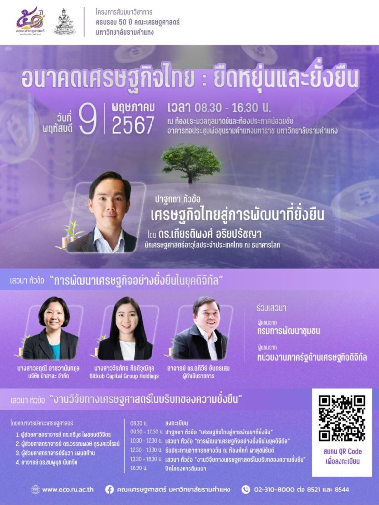 คณะเศรษฐศาสตร์ ม.รามคำแหง เชิญเข้าร่วมงานสัมมนาวิชา “อนาคตเศรษฐกิจไทย: ยืดหยุ่นและยั่งยืน”