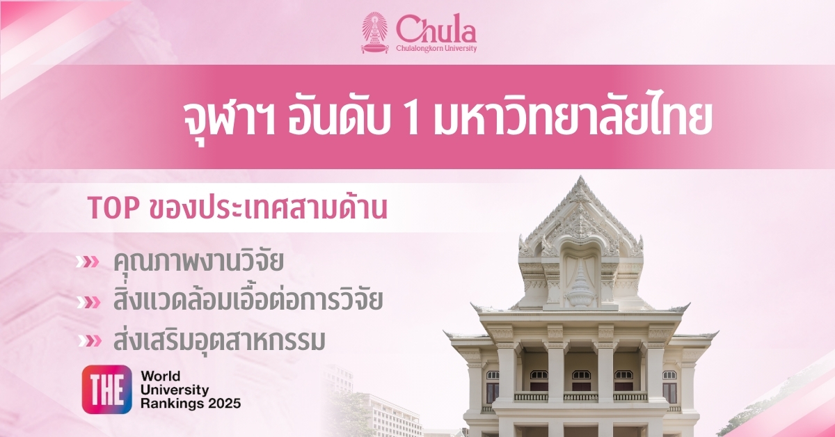 จุฬาฯ อันดับ 1 มหาวิทยาลัยไทย Top ของประเทศ 3 ด้าน จากการจัดอันดับโดย THE WUR 2025 ครอง Triple Champions อันดับ 1 มหาวิทยาลัยไทย จากสามรายการจัดอันดับที่เป็นที่ยอมรับระดับโลก